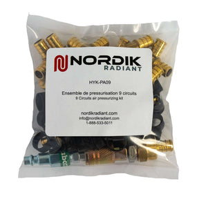 Fittings kit to pressurize the 1/2″ PEX tubes before pouring the concrete in a in-floor radiant floor heating system - 9 loops bag