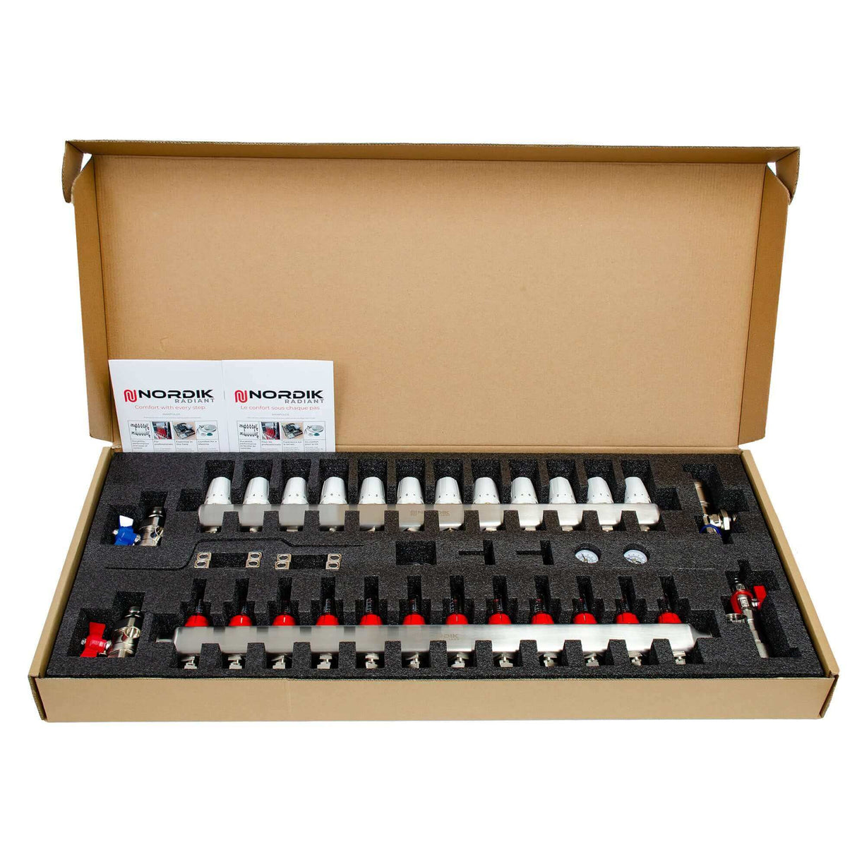 Nordik Radiant in-floor water and glycol hydronic radiant floor manifold - 12 loops open box