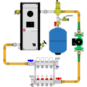 4 loops hydronic radiant floor heating system with Thermo 2000 electric boiler schema