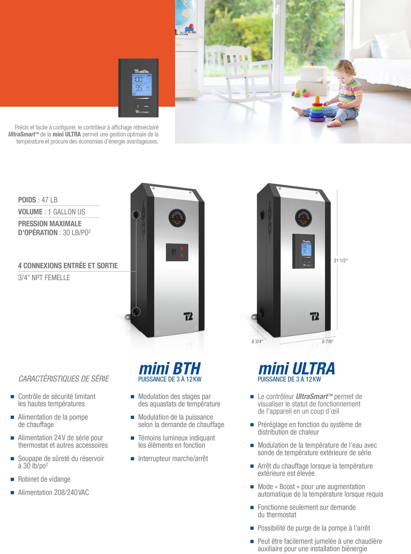 Différences entre les chaudières électriques Thermo 2000 Mini Ultra et Mini BTH