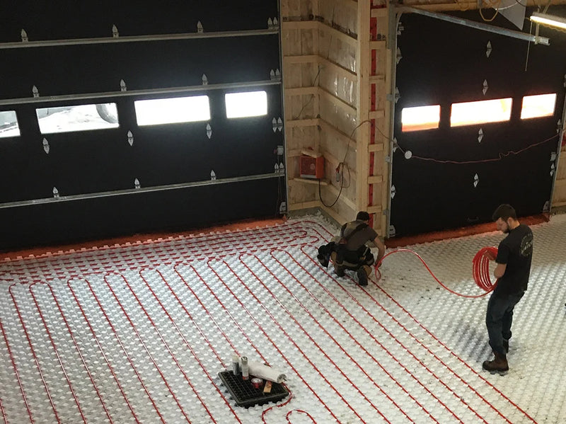 How to install PEX pipe for an in-floor hydronic water and glycol radiant floor heating system