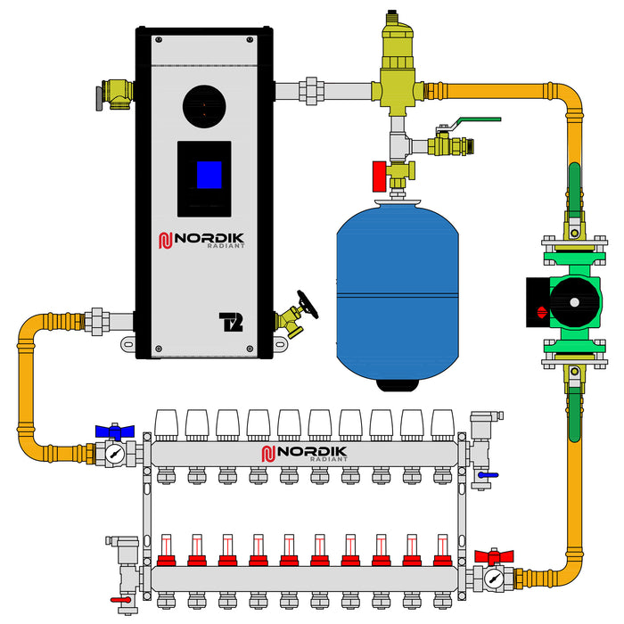 10 loops hydronic radiant floor Nordik Radiant DIY kit with Thermo 2000 electric boiler