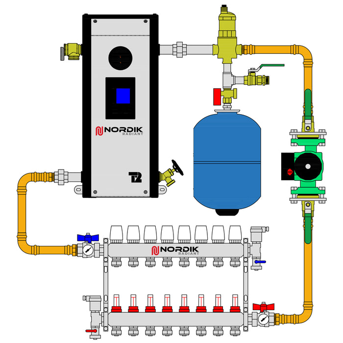 8 loops hydronic radiant floor Nordik Radiant DIY kit with Thermo 2000 electric boiler