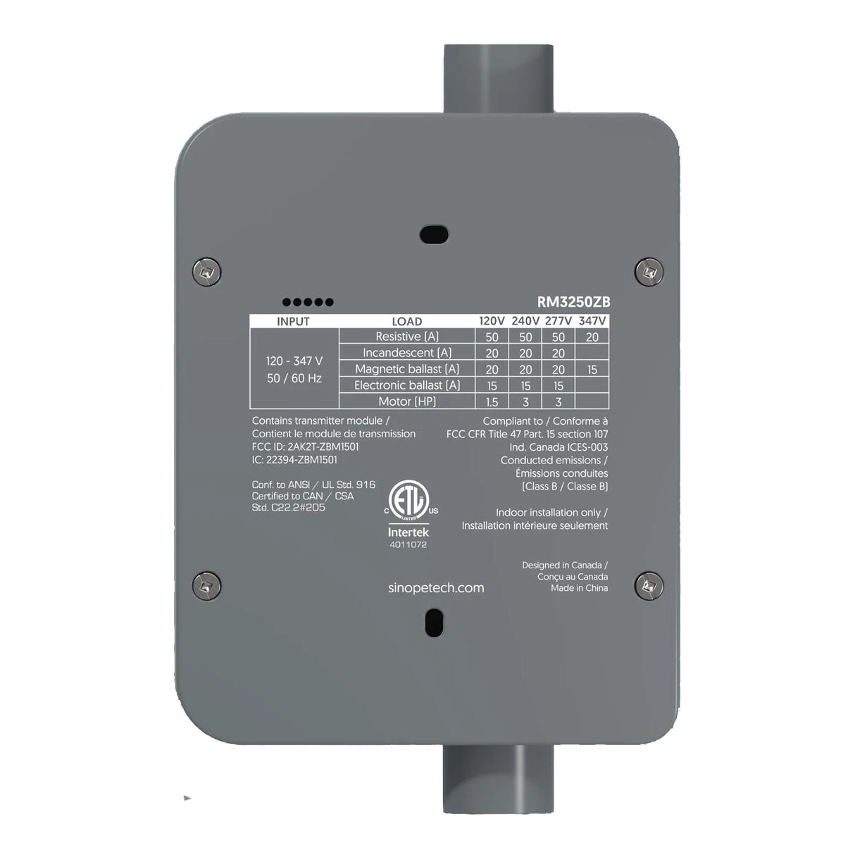 Sinope Zigbee RM3250ZB load controller - back view