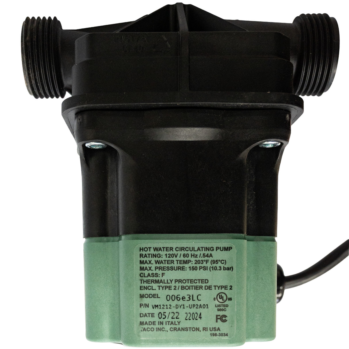 Taco 06e3 potable hot-water recirculation circulator pump - specifications