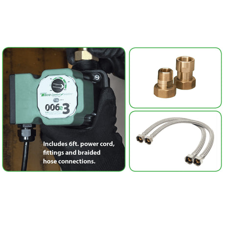 Taco 006e3 domestic hot water recirculation pump with fitting and braided hose