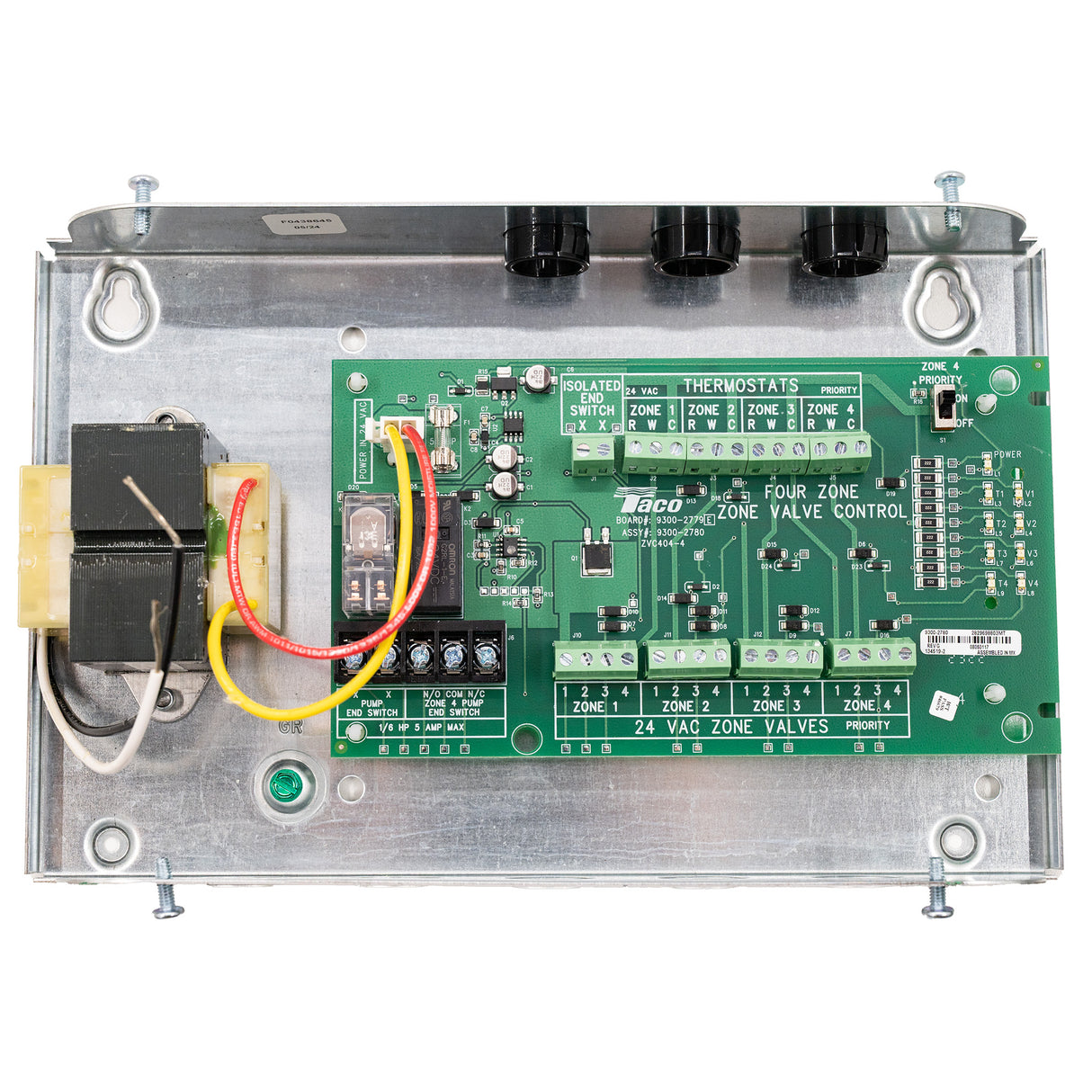 Taco ZVC zone valve control for hydronic radiant floor with thermostats , actuators  and pump circulator - electrical connection board