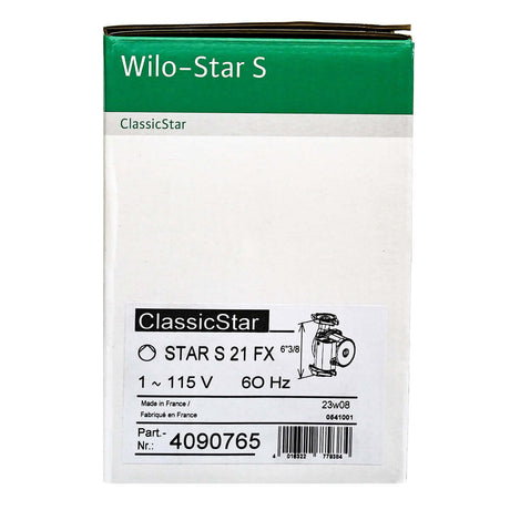 Wilo Star S 21 FX 4090765 115V 3-Speed Cast Iron Star Series Circulator for infloor water and glycol radiant floor heating system - box