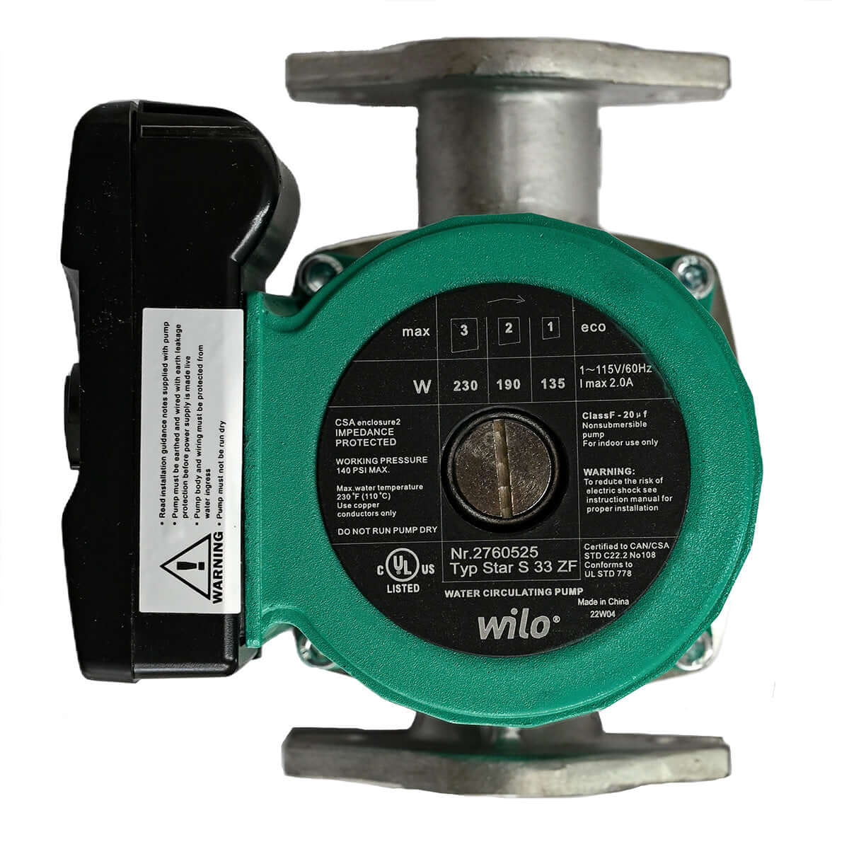 Wilo Star S 33 ZF 115V 3-Speed Stainless Steel Star Series
